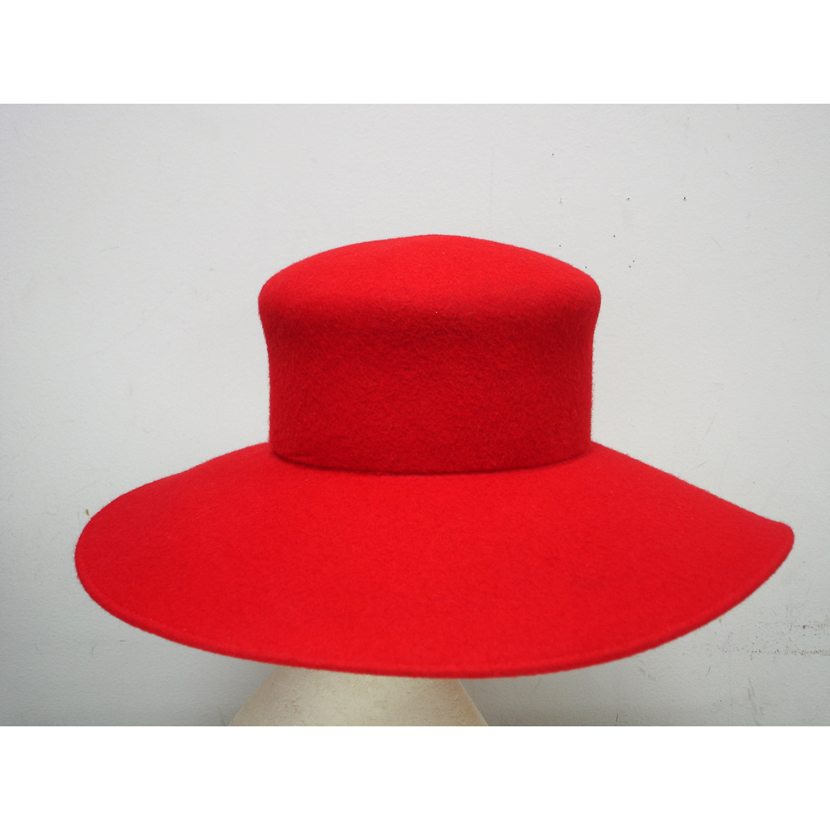 red wide brim felt hat