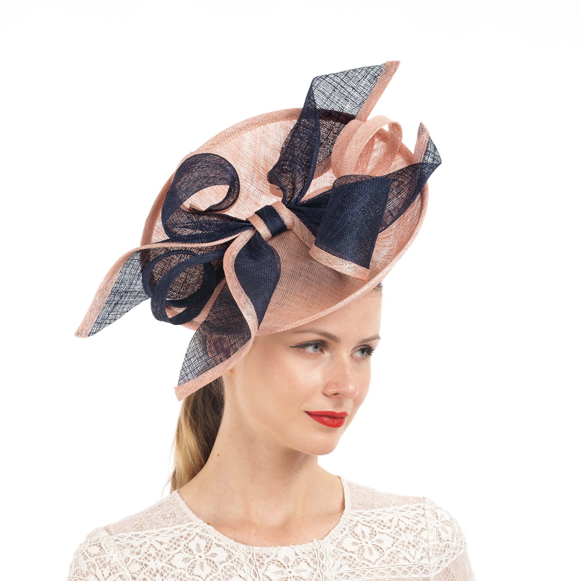 Beautiful fascinator Lime / Pink Beautiful Two Tone Bow On Top Of Sinamay Saucer  main image 3