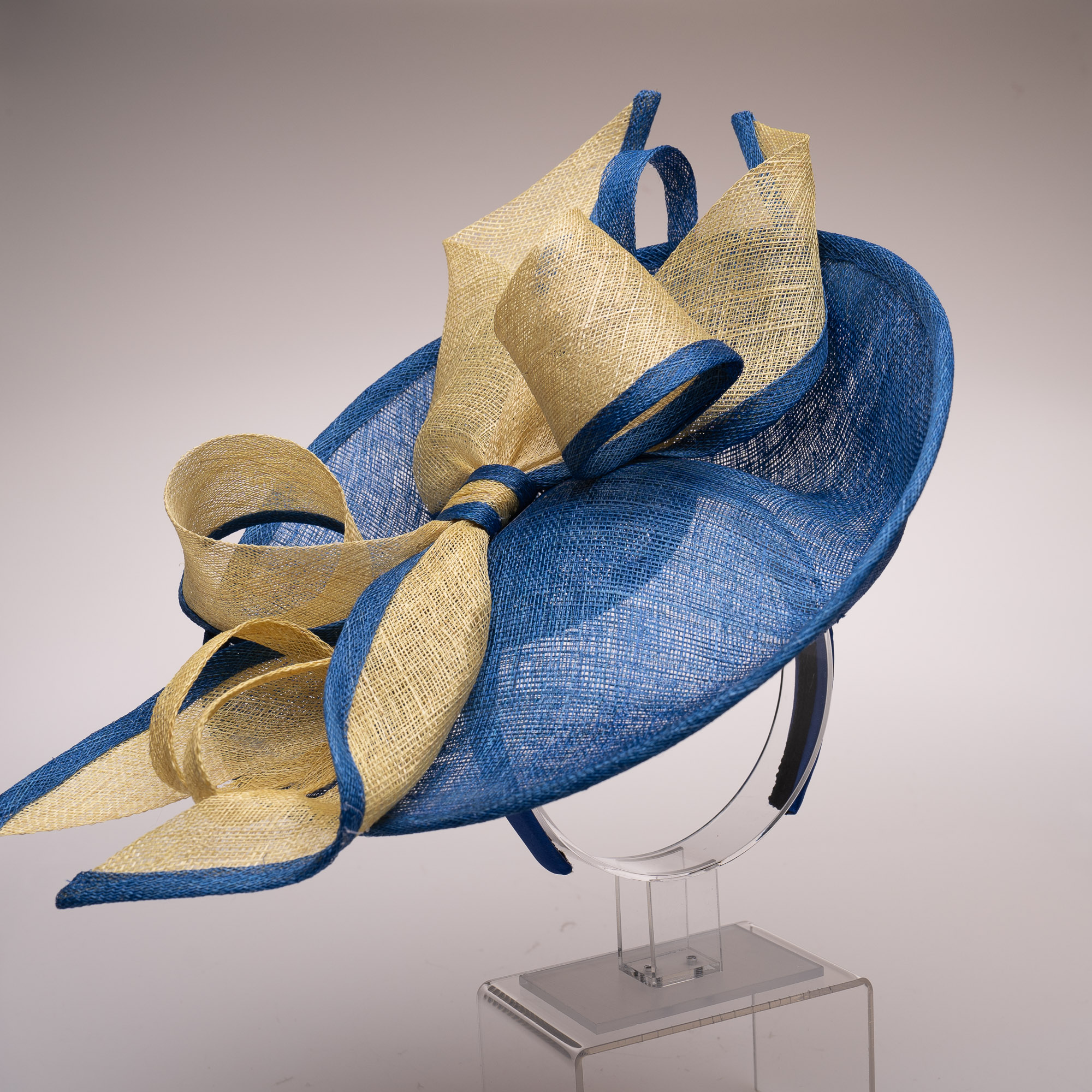 Royal / Yellow Beautiful Two Tone Bow On Top Of Sinamay  display picture 2