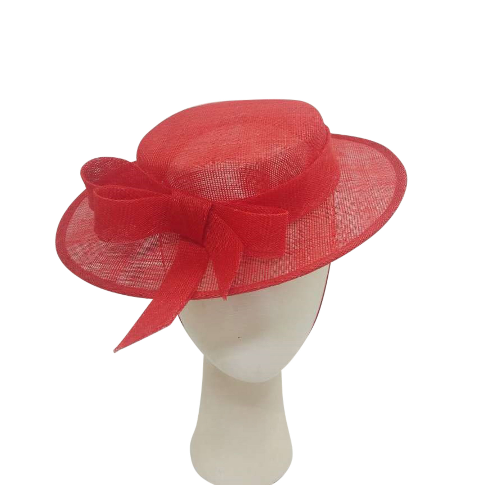 Red Sinamay Sailor Hat With Sinamay Bow Around The Crown  display picture 3