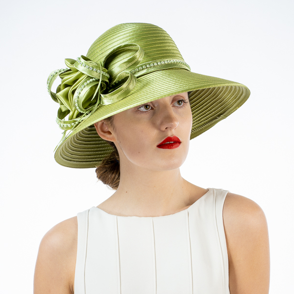 Stiff Ribbon Hat Ribbon Bow Medium Down Brim Satin Ribbon Hat | SUN YORKOS