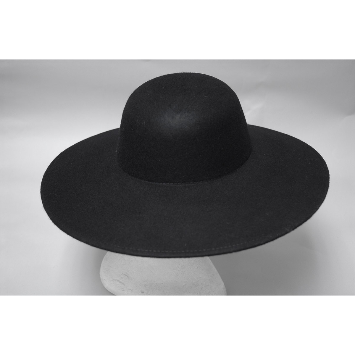 Black Wide Brim Sailor Boater Felt Plain Hats-W0116A-BLACK- Sun