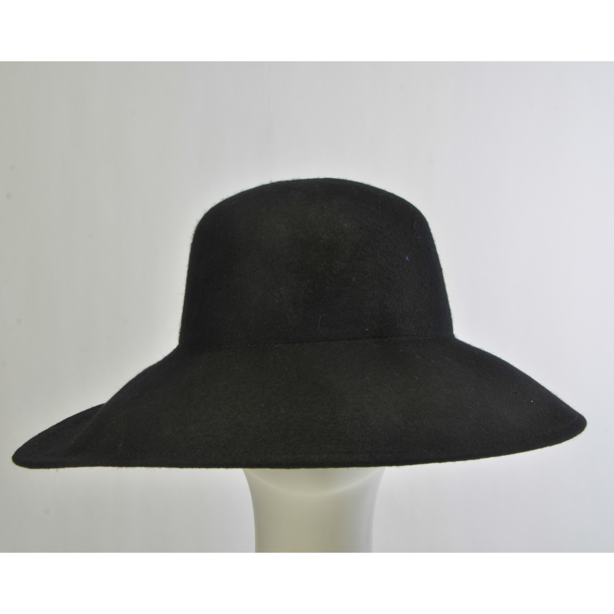 Black Wide Brim Round Crown Felt Plain Hats-W0139A-BLACK- Sun