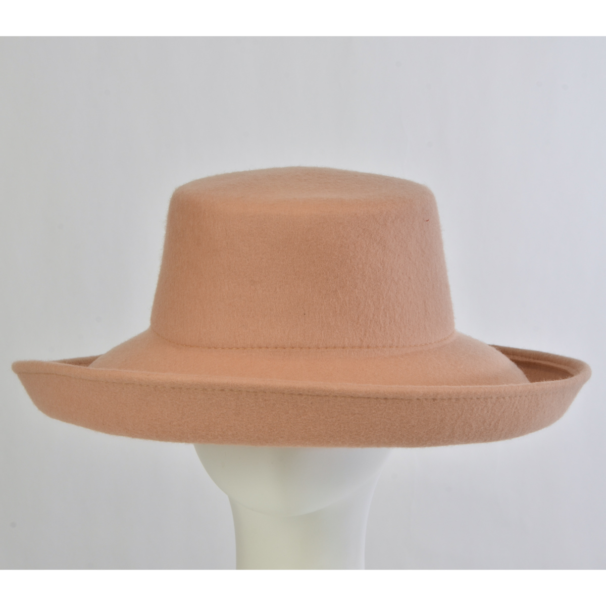 Camel Sloping Up Brim Sailor Boater Felt Plain Hats-W6010-CAMEL